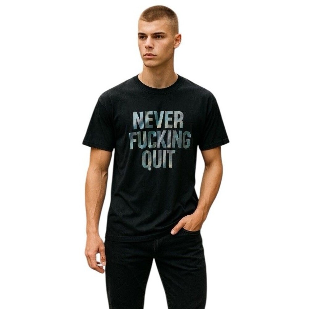 NFQ (Never F*cking Quit) T-Shirt Mens Camo Graphic Short Sleeve Size Large Black